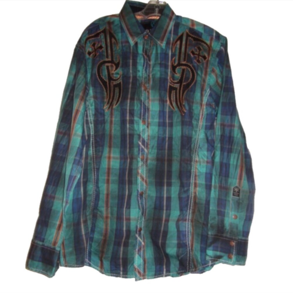 NWOT Roar Adoration Embroidered Plaid Shirt